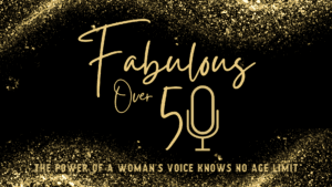 Fabulous Over 50 Podcast logo black with gold glitter