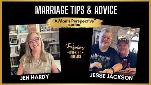 MARRIAGE TIPS & ADVICE WITH JESSE JACKSON EPISODE LOGO. BLACK WITH IMAGES OF JEN HARDY AND JESSE JACKSON