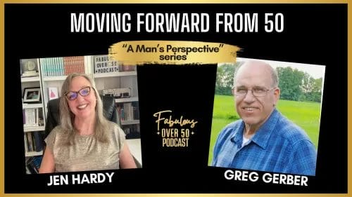 Moving forward from 50 with Greg Gerber logo with images of Greg and Jen Hardy