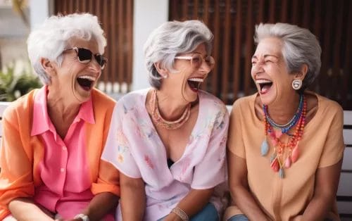 Jens friends - in this image is a group of three senior women laughing and having fun together