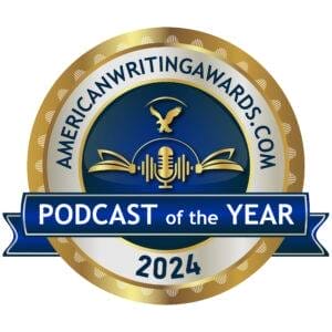 Jen Hardy won PODCAST OF THE YEAR award. This is the gold and blue badge