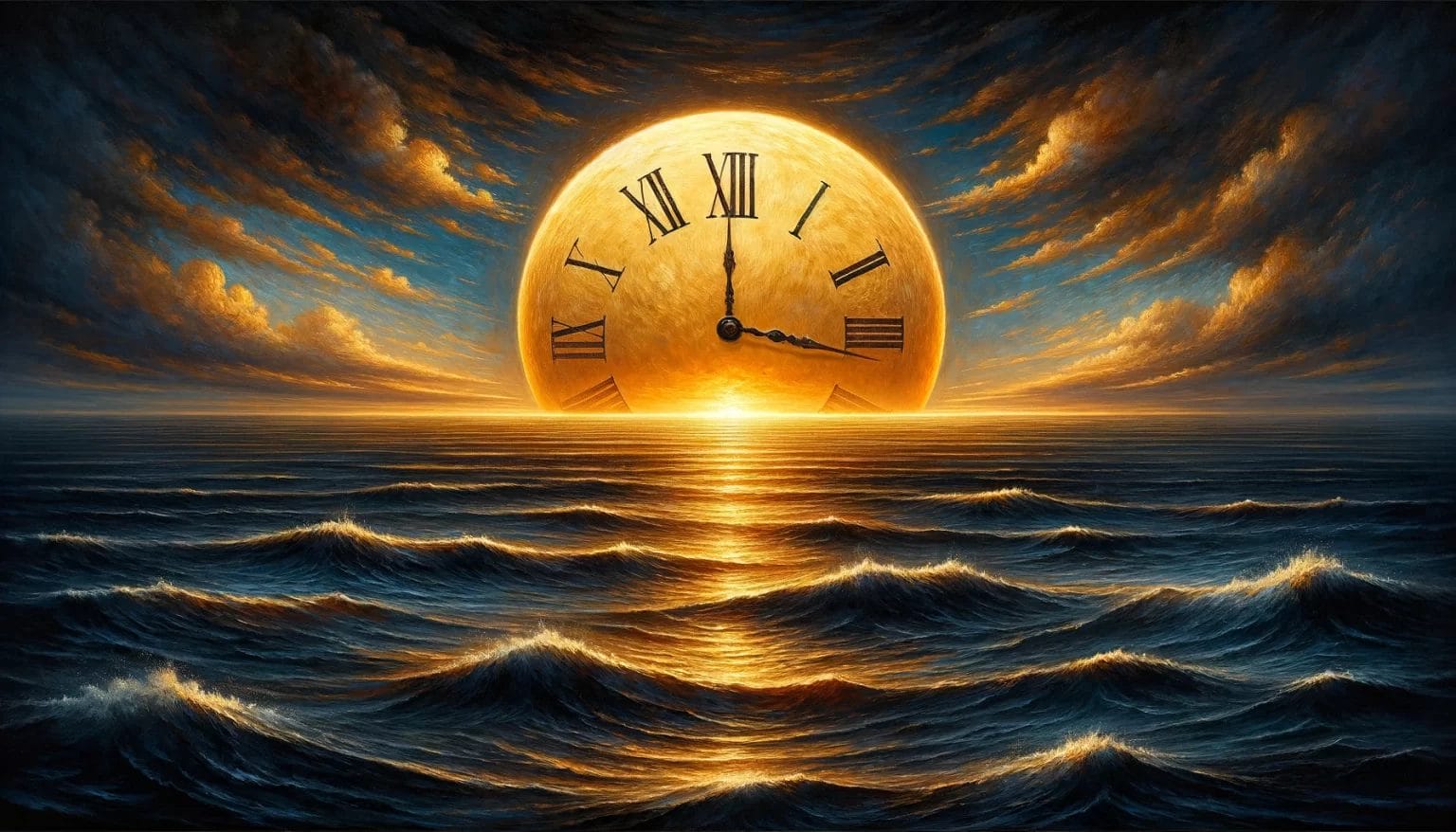 time is slipping away as depicted by a sunset with a sun slipping down the horizon as a clock