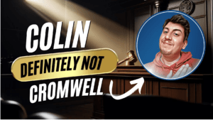 Colin definitely not Cromwell, widescreen logo with Colin in a blue circle